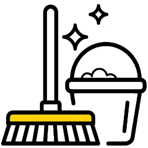 cleaning broom and bucket
